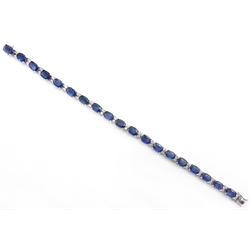  18ct white gold oval sapphire and diamond bracelet, stamped 750 sapphires 17.3 carat, diamonds approx 1.3 carat   