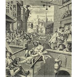 After William Hogarth (British 1697-1764): 'Beer Street' and 'Gin Lane', pair engravings originally published 1751, 29cm x 25cm (2)
