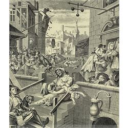 After William Hogarth (British 1697-1764): 'Beer Street' and 'Gin Lane', pair engravings originally published 1751, 29cm x 25cm (2)
