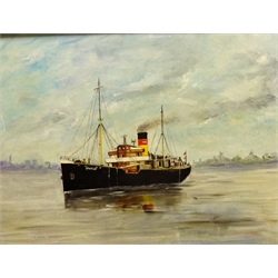  Ships Portraits - SS Irwell and one other, two 20th century oils on board signed by A Saunders 45cm x 59.5cm (2)  