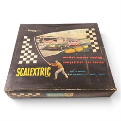 Tri-ang Scalextric Model Motor Racing set C.M.3, with five Tri-ang Scalextric slot car models, including Lotus 1961 in blue, Lotus 1961 in green, Typhoon motorbike and sidecar, B12 Hurricane motorbike and sidecar and Aston Martin DB4 GT,  all boxed, together with Merit Racing Car Assembly Kit, kit built Revell Model Racer Mercedes Benz 300SL Coupe, part built Revell Triumph TR4, Indi-Novi-Ferguson slot car and other accessories 