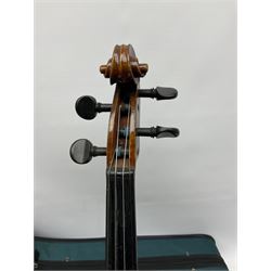 French violin c1900 with 36cm one-piece maple back and ribs and spruce top, overall L59cm; in contemporary hard case with bow; together with an additional unused modern fur lined case (2)