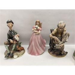 Two Capodimonte figures together with Melba Ware bull and other ceramics 