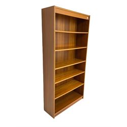 Teak open bookcase fitted with six shelves