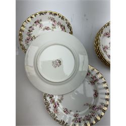 Royal Albert Dimity Rose pattern tea service for six place settings, including teapot, teacups and saucers, sugar bowl and two milk jugs, all with printed mark beneath