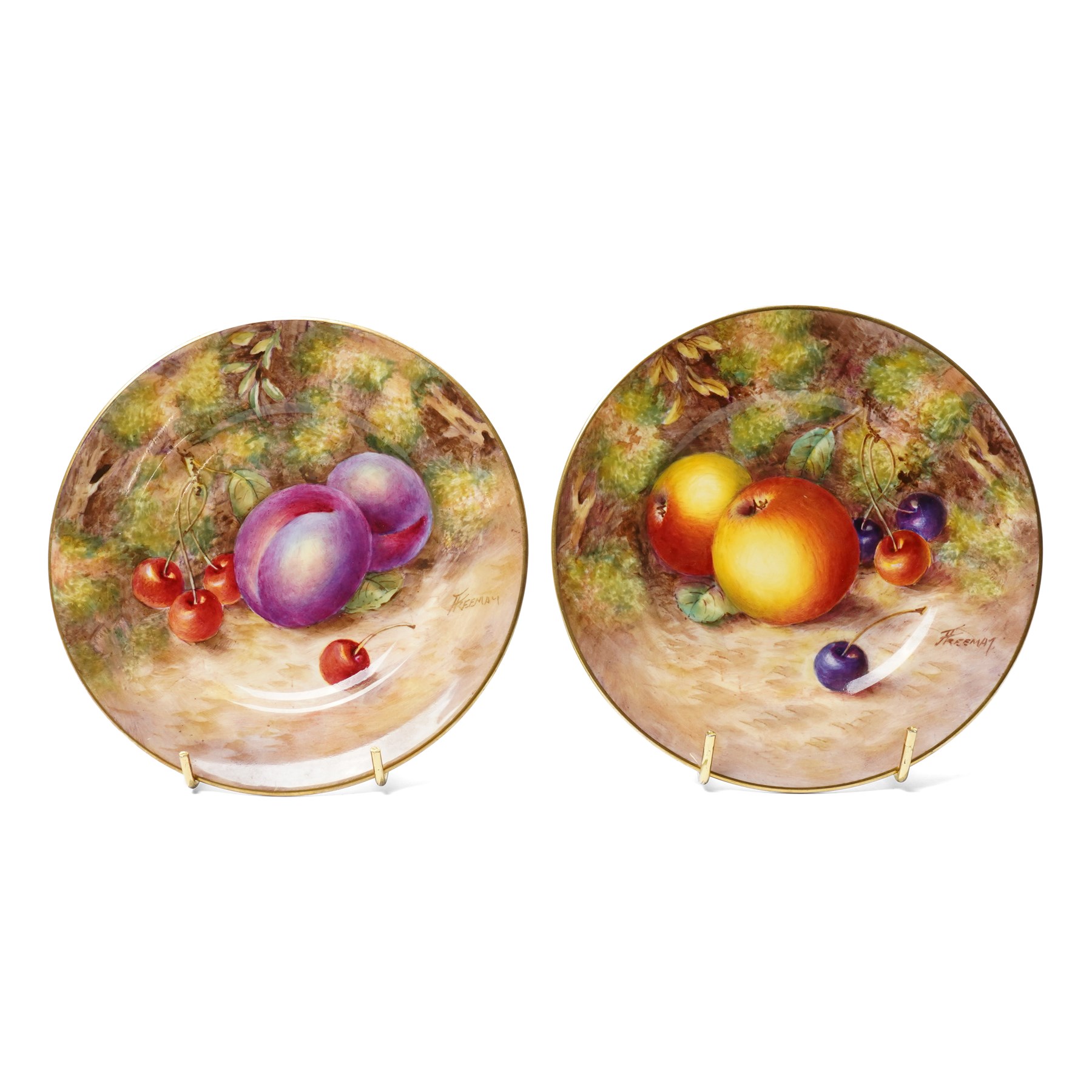 Pair of Royal Worcester cabinet plates painted with fruit by John