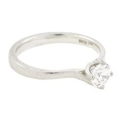 Platinum diamond ring, four claw set with a single round brilliant cut diamond of approx 0.50 carat, hallmarked