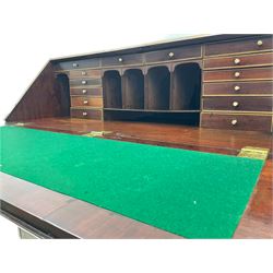George III mahogany bureau, fitted with fall front above four drawers, fitted correspondence interior