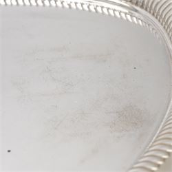 Silver oval tray with gadrooned edge and integral handled 65cm x 44cm Sheffield 1900 Maker Walker & Hall