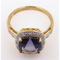  Princess cut amethyst and diamond gold ring hallmarked 9ct  