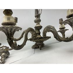 Five branched metal Five branched together with four matching wall sconces