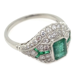  Platinum (tested) emerald and diamond dress ring   