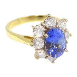  18ct gold oval sapphire and round brilliant cut diamond ring, hallmarked, sapphire approx 2.4 carat  