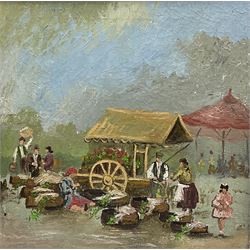 English School (20th century): The Flower Sellers, oil on canvas unsigned 53cm x 53cm