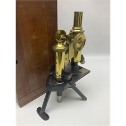 Brass lacquered microscope, by J. Swift & Son, London, in wooden carry cas no 13749, 