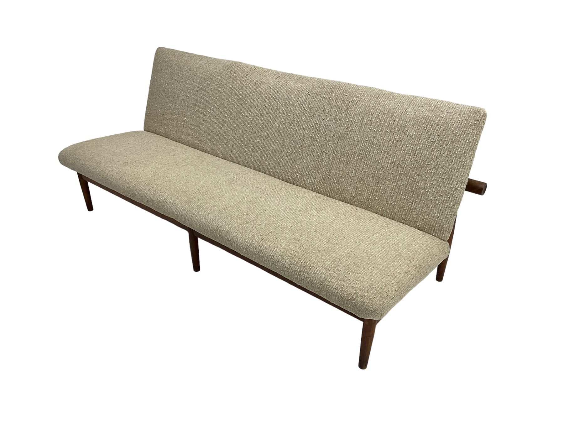 Finn Juhl for France & Son - 'Japan' mid-20th century teak three seat sofa upholstered in beige fabric 