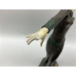 Art Deco style bronze, after Josef Lorenzl, modelled as a dancing lady with outstretched arms, with resin head and hands, raised upon marble effect base, signed to base, H38cm
