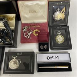Costume jewellery, watches and boxed The Heritage Collection pocket watches, including 9ct gold ring, silver pendant etc