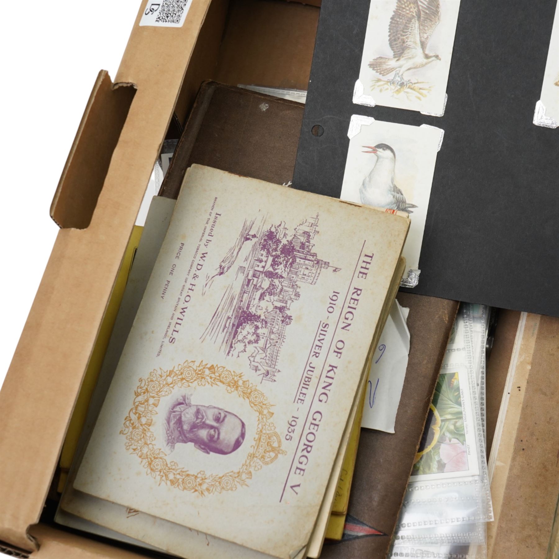 Postcard album and contents of continental topographical views, various cigarette cards loose and in albums etc