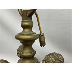 20th century heavy brass eight branch electrolier, detailed with putti masks, approximately H60cm W71cm