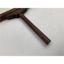 KPM Berlin lithophane panel, of two angels supporting a female figure to the centre, encased in a rosewood frame and handle, H42cm