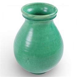 Branham Pottery green vase, of baluster form, with impressed mark beneath, together with John Egerton jug, with makers mark to handle, vase H26cm
