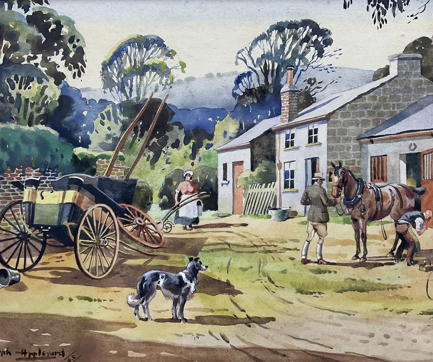 Joseph Appleyard (Yorkshire 1908-1960): Sketch at the ‘Bramham Moor’, watercolour signed and dated '45, titled and extensively inscribed verso 20cm x 24cm 