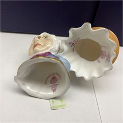 Two Royal Worcester candle snuffers from the connoisseur collection, comprising of Baby and Toby, together with Minton Fawn on Ivory Polar Bear and one other, all with original boxes 