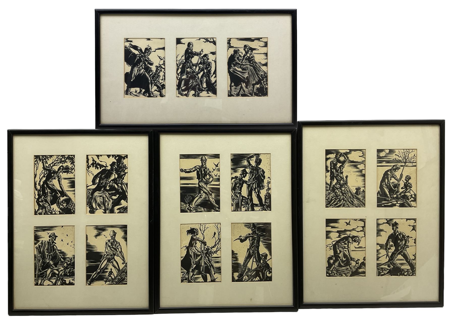 Hedwig Zum Tobel (ZumTobel) (Austrian 1912-1985): Fairy-tale Illustrations, fifteen woodblock prints framed as four pictures unsigned each 14cm x 10cm (4)