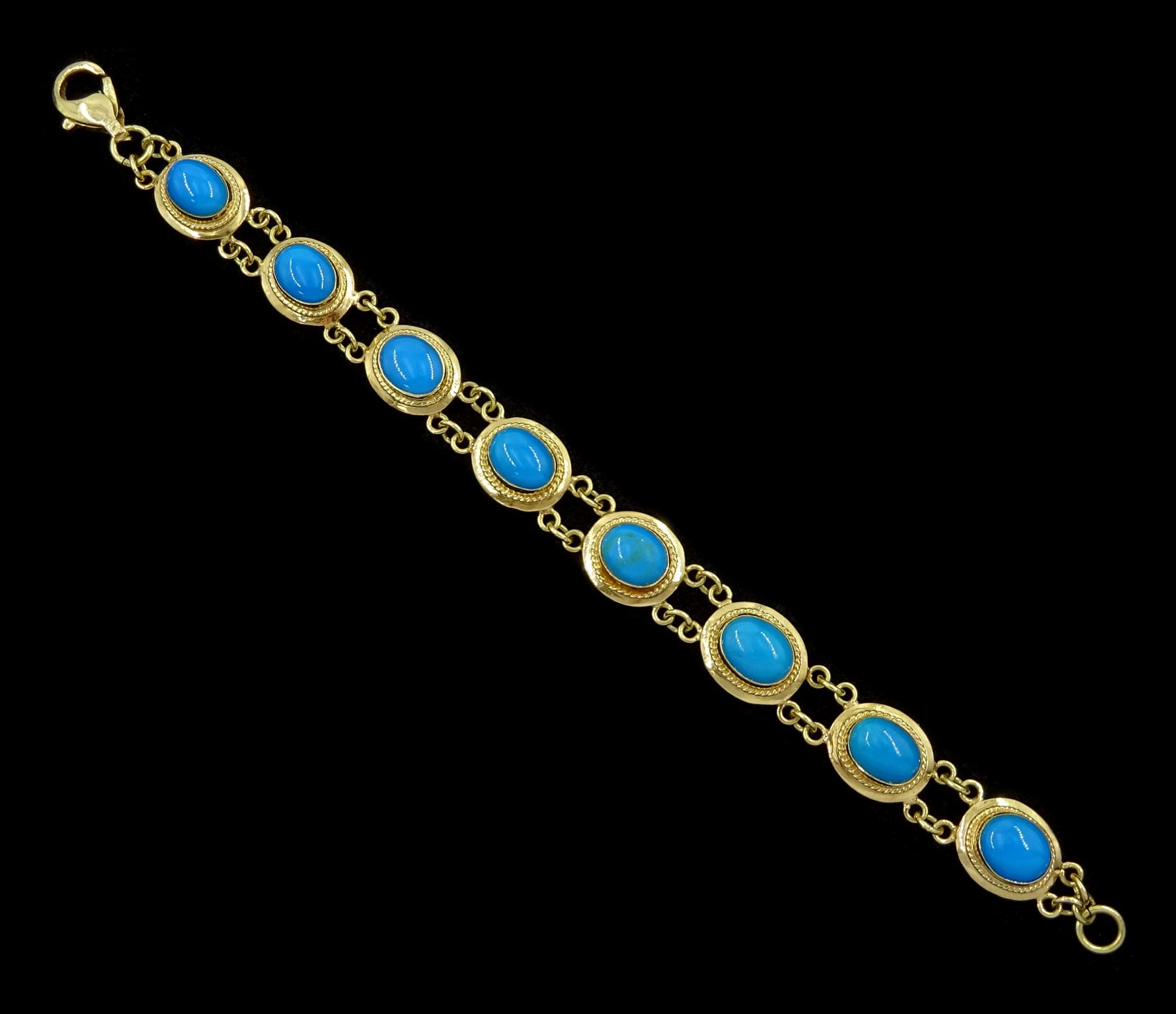 14ct gold oval turquoise link bracelet, stamped 585