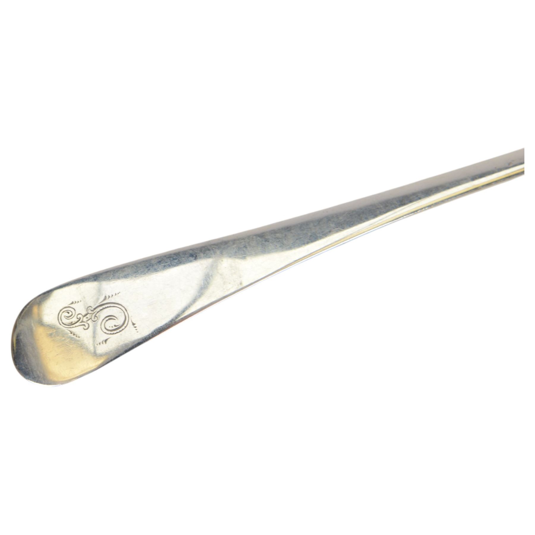 Pair of George III silver Old English pattern table spoons, with engraved initials to terminal, hallmarked Hester Bateman, London 1788