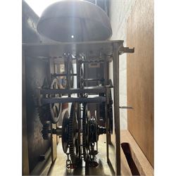 Contemporary Pine longcase clock -  With an early single handed 18th century 30hr movement and dial, movement and dial by Ephraim Dyer of Bideford, 1683-1723, brass dial with a matted dial centre, cast spandrels, single steel hand and chapter ring with Roman numerals, dial pinned to a chain driven birdcage movement with a countwheel strike, striking the hours on a bell. No weight or pendulum.