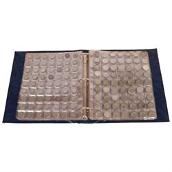 Great British pre-1920 and pre-1947 silver coins, including six pre-1920 and seventy-two pre-1947 half crowns, eight pre-1920 and forty-seven pre-1947 florins, nineteen pre-1920 and approximately one hundred pre-1947 shillings, etc, housed in a blue ring binder folder