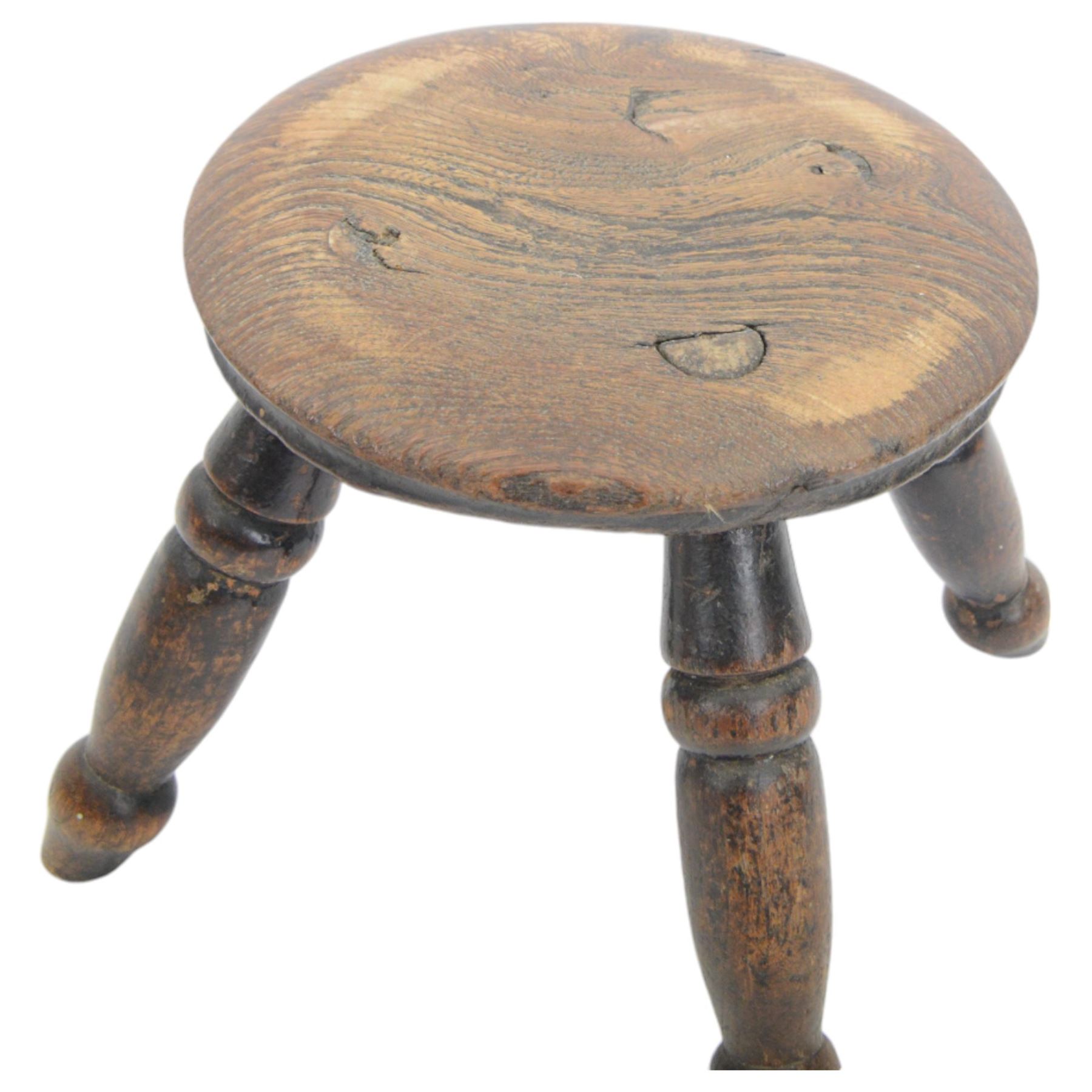 Helmet shaped copper coal scuttle with hammered finish, copper jug and a Guernsey style copper milk jug with lid, together with a small four legged wooden stool with elm seat, not including handle scuttle H32cm