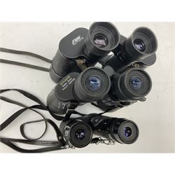 Eleven pairs of binoculars to include Lieberman & Gortz 20x65, Stem (USSR) 7x50, Helios 10x50 Field, Prinz 12x50, Tasco 8x40, Tasco 10x50, etc