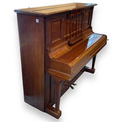Bluthner of Leipzig - Early 20th century overstrung upright piano, serial number 79496 (1910), in a mahogany case with three front case panels and folding music desk, with 85 keys (seven octaves) underdamper action, original hammers, stringing, tuning pins, dampers and felts, with sostenuto and sustain pedals. Julius Bluthner was considered to be one of the the best makers of German upright pianos in the early 20th century both for tone quality and build. 

This item has been registered for sale under Section 10 of the APHA Ivory Act.