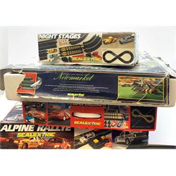 Scalextric, Alpine Rallye, Electric Slot Racing Set Newmarket, Super Saloons, and Night Stages. (4). 
