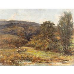 James Ulric Walmsley (British 1860-1954): Sheep Grazing on a Riverside, oil on canvas sign...