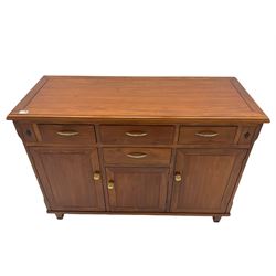 Hardwood sideboard, fitted with four drawers and two cupboards, ebonised diamond detail