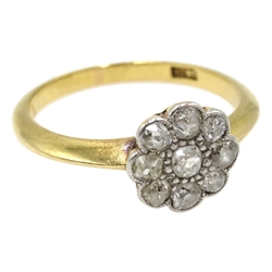  Gold old cut diamond daisy set ring, stamped 18ct  