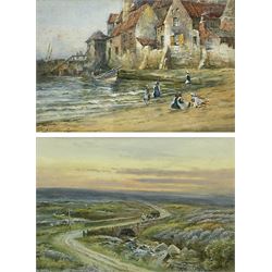 John Wynne Williams (British fl.1900-1920): Children playing on Tate Hill Sands Whitby Harbour & Fylingdales Moor, pair watercolours signed 23cm x 35cm (2)
