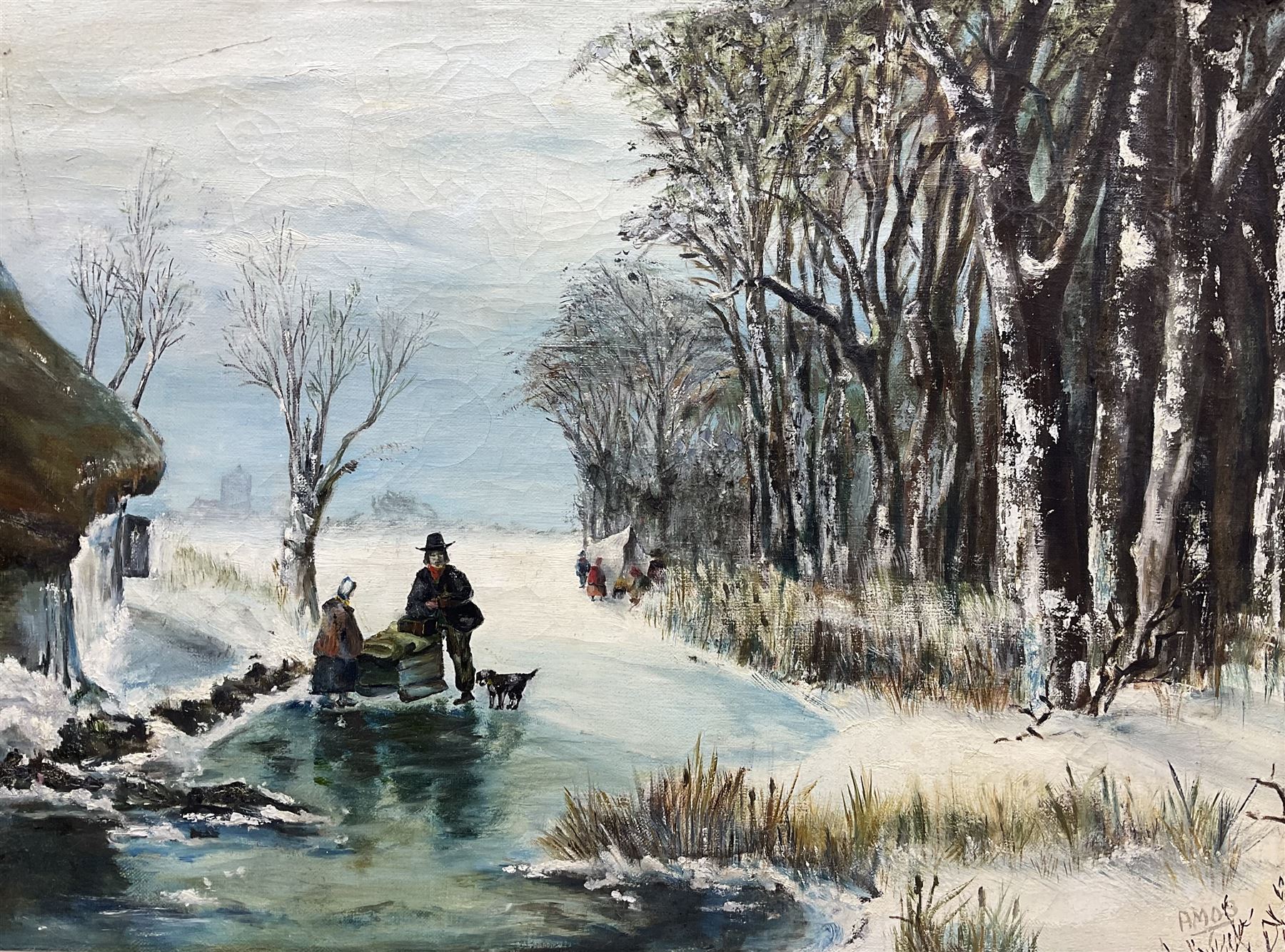 Amos (20th century): Wooded Winter Landscape, oil on canvas signed 44cm x 59cm