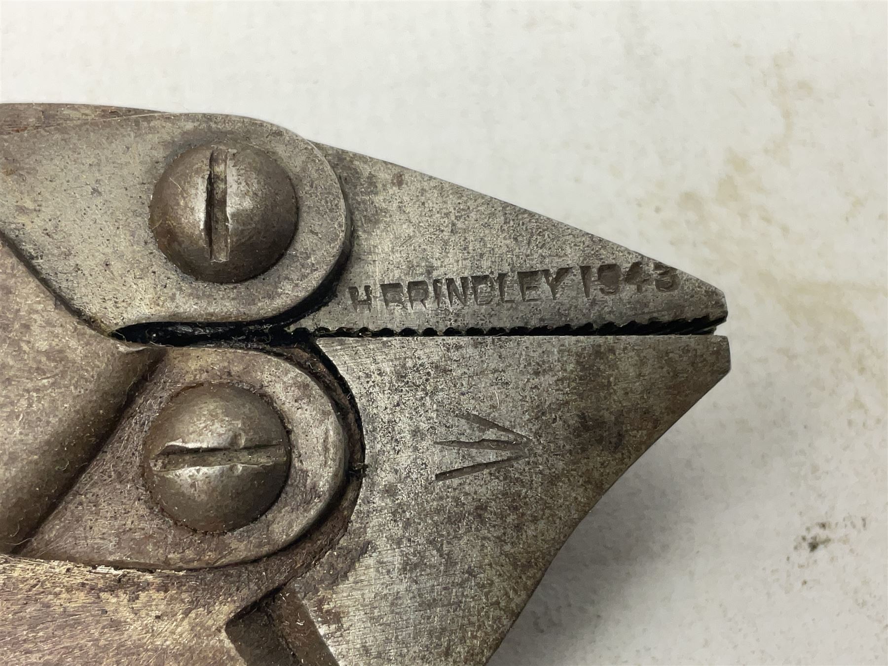 Military interest - Pair of SOE wire cutters by H Brindley; Needle dagger with triform blade 15.5cm; Iron key with secret message compartment; ‘Pill box’ telescope; Wire cutters; Field Engineering and Mine Warware pamphlet No. 7, Booby Traps (6)