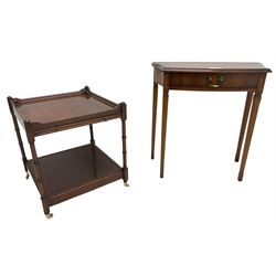 William Bartlett - small cherry wood console table, shaped moulded top over single drawer, on square tapering supports (W69cm, H71cm, D34cm); together with a Georgian design mahogany two-tier occasional table with slide (50cm x 50cm, H55cm)