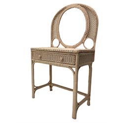 Lloyd Loom style furniture - wicker dressing table with raised mirror, cylinder linen bin, bedroom chair, bentwood chair with cane seat and a hoop and stick back chair (5)