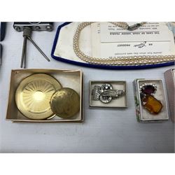 Victorian and later jewellery including silver thimble, rolled gold pendants, earrings and brooches and a collection of wristwatches including Sekonda, The Westminster Collection Historic Timepieces Spitfire pocket watch etc