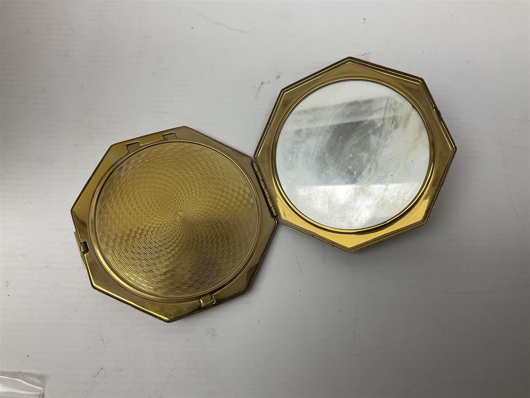 Silver necklace, compact mirror with lipstick holder and a collection of costume jewellery 