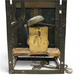 Thomas Emberson of Long Sutton (Lincolnshire) - Early 19th century longcase clock c1810 with a 30hr movement and an exceptionally rare 24-hour painted dial, housed in an ebonised Pine case with a flat pediment and break arch hood door, glazed side panels and turned pilasters with brass Corinthian capitals, trunk with a long door and conforming break arched top raised on a stepped plinth, fully painted dial with painted spandrels representing the four seasons and an operating automata depiction of ships at sea, rising and falling with the time of high and low water to the arch, with a 24-hour chapter with Roman numerals, five minute Arabic's, minute and inner quarter hour tracks, steel radial minute hand and image of the sun recording the hours, secondary inner dial illustrating the phases of the moon and lunar calendar recording the date and times of high and low water at Fosdike Wash (Lincolnshire), with an adjustable circular disc to the centre giving the times of high water at seven other locations including the Northern Pacific Ocean, dial attached to a countwheel striking chain driven movement, sounding the hours on a bell. With weight and pendulum.
Thomas Emberson is recorded not as a clockmaker but a machine maker from Long Sutton. This clock is also thought to have originally contained a musical movement, now removed, and was clearly an individual project possibly based on an earlier clock by John Ferguson illustrated in 