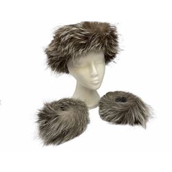 White Saga fox stole, together with Cresta Red fox fur hat, Red fox fur headband, a set of fur headband and match cuffs, Harris Tweed clutch bag with fur trim, a fur clutch bag and an Ostrich feather and mohair scarf. 