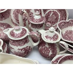 Masons Vista pattern ceramics, including coffee pot, sauce boat, twin handled jar and cover, teapots, mugs, etc 